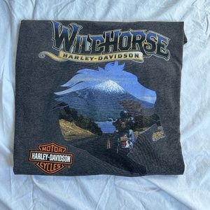 Vintage Short Sleeve T-Shirt - Grey 'Harley-Davidson Wildhorse' Graphic